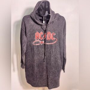 Vintage Charcoal and Red AC/DC Hoodie dress with pockets